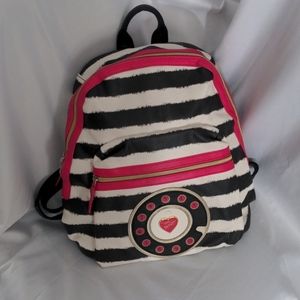 SOLD SOLD SOLD Betsey Johnson blk stripe/pink phone trim backpack